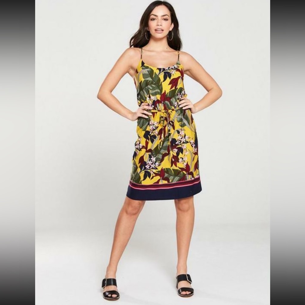 BNWT OASIS Yellow Multi Tropical Floral Palm Leaf Summer Cami dress